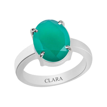 Certified Green Onyx Haqiq Prongs Silver Ring 5.5cts or 6.25ratti