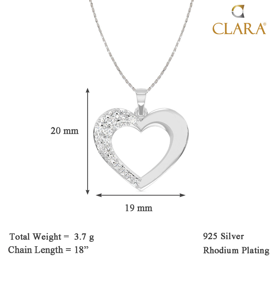 CLARA 925 Sterling Silver Brisa Heart Pendant Chain Necklace 