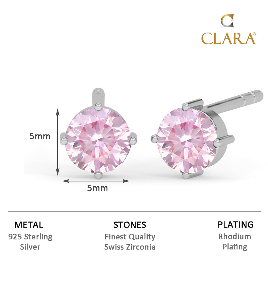 CLARA 925 Sterling Silver Pink Studs Earrings Gift for Kids Girls 