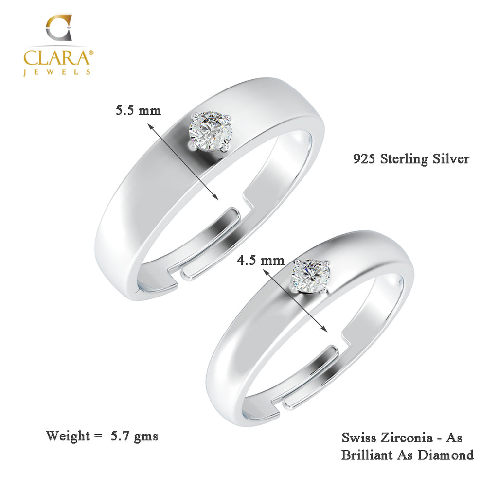 CLARA Pure 925 Sterling Silver Classic Adjustable Couple Band, Promise Rings for Lovers
