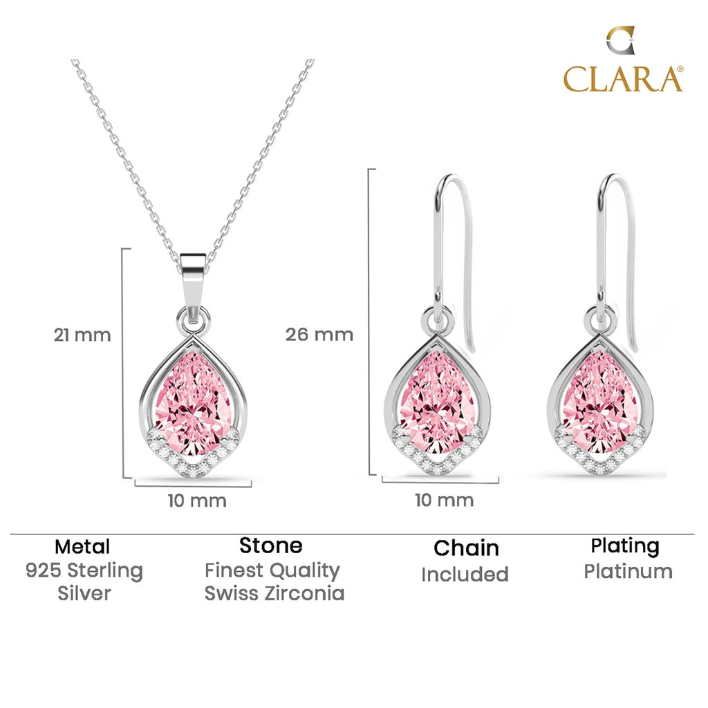 Silver Jino Pink Pear Solitaire Jewellery Set