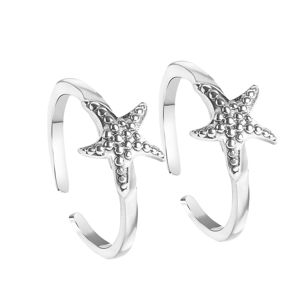 CLARA 925 Sterling Silver Star Fish Adjustable Toe Rings Pair 