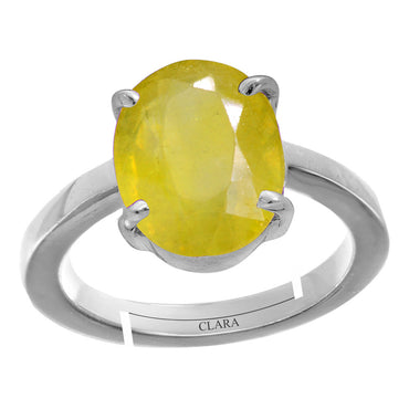 Certified Yellow Sapphire Pukhraj 8.3cts or 9.25ratti 92.5 Sterling Silver Adjustable Ring