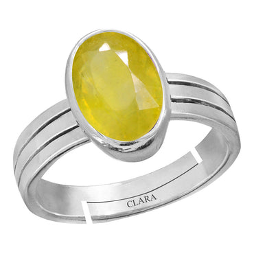 Certified Yellow Sapphire Pukhraj 8.3cts or 9.25ratti 92.5 Sterling Silver Adjustable Ring