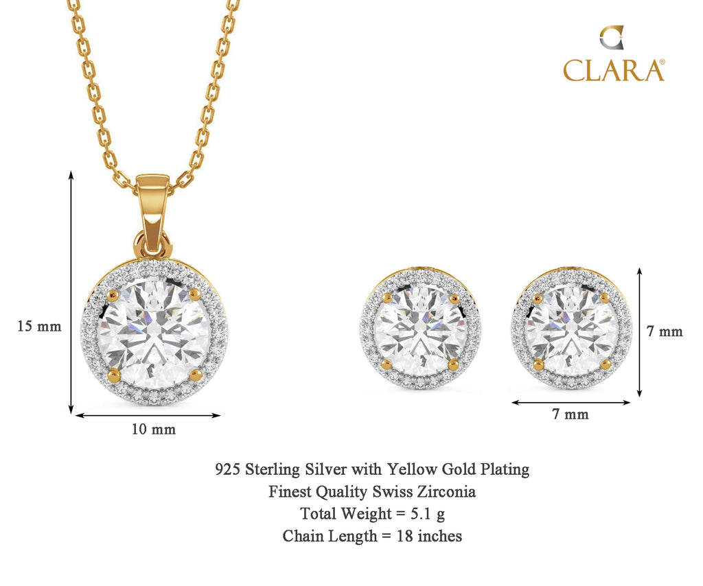 CLARA 925 Sterling Silver Talia Pendant Earring Chain Jewellery Set 