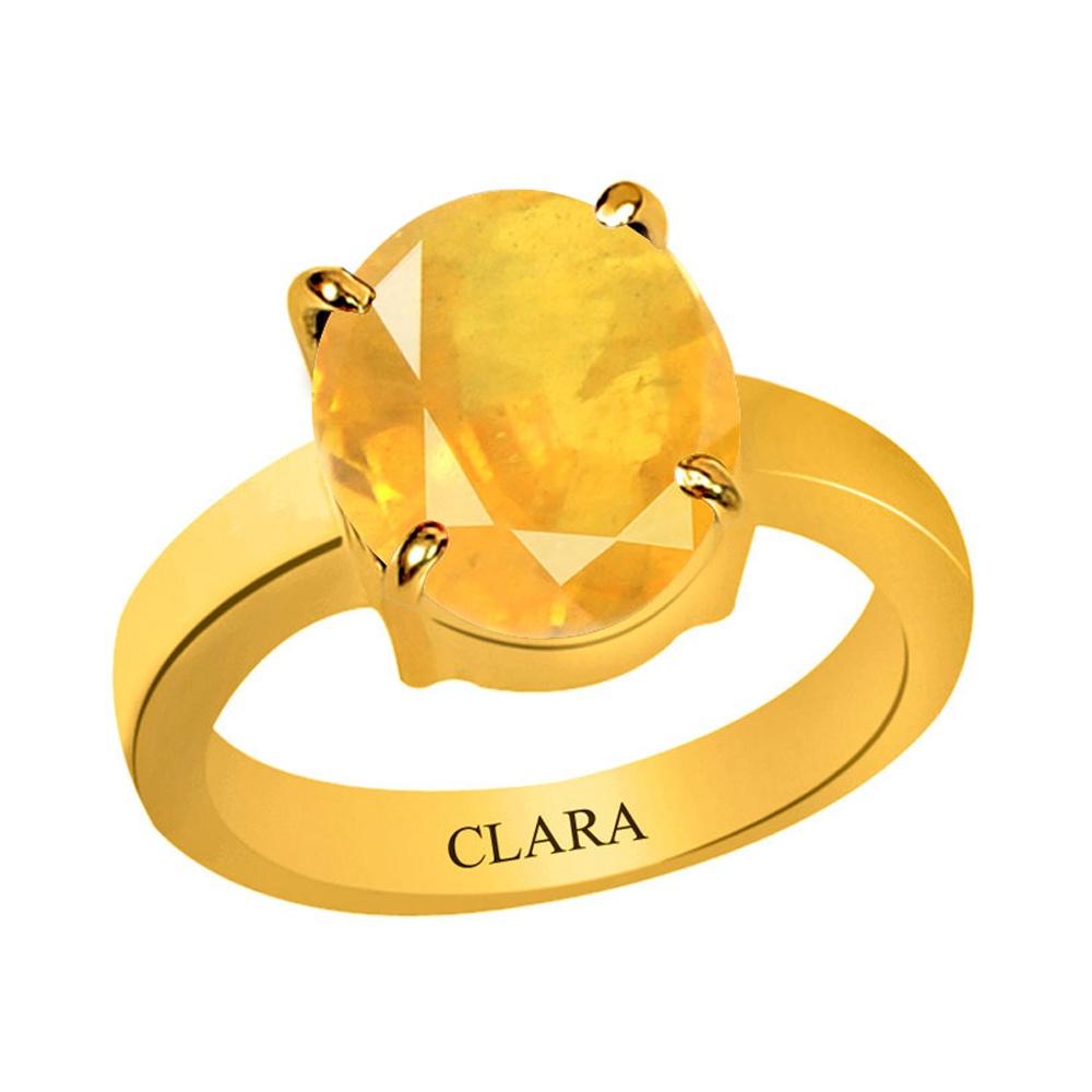 Certified Yellow Sapphire Pukhraj Prongs Panchdhatu Ring 5.5cts or 6.25ratti