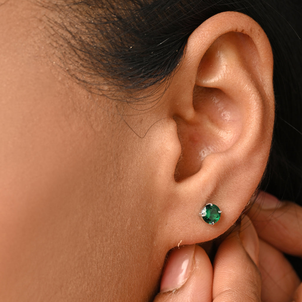 CLARA 925 Sterling Silver Dark Green Studs Earrings Gift for Kids Girls 