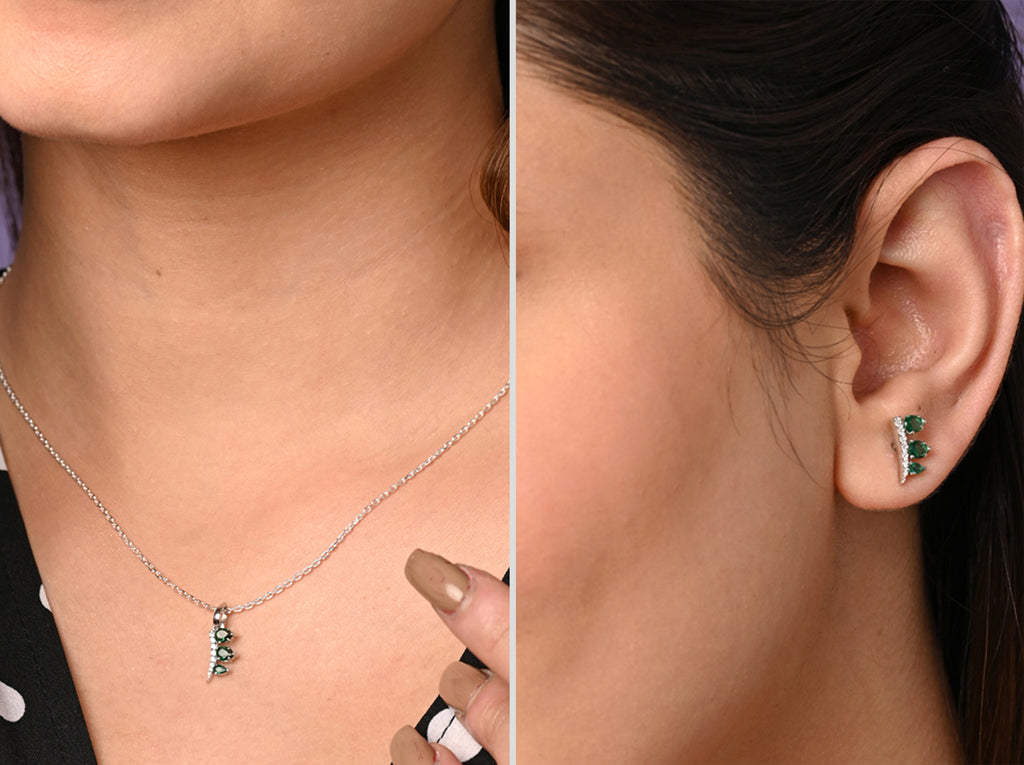 CLARA 925 Sterling Silver Reina Pendant Earring Chain Jewellery Set 