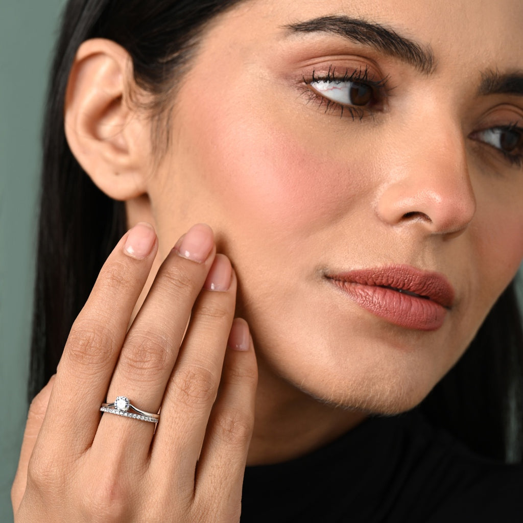 Silver Roisin Double Banded Solitaire Ring
