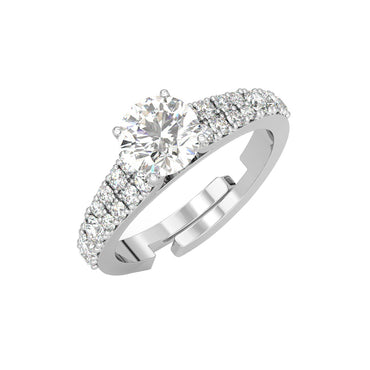 CLARA Pure 925 Sterling Silver V Solitaire Finger Ring with Adjustable Band 