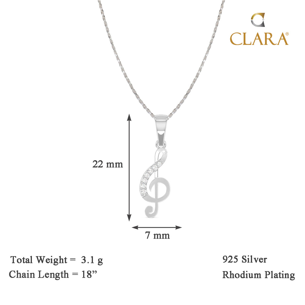 CLARA 925 Sterling Silver Music Pendant Chain Necklace 