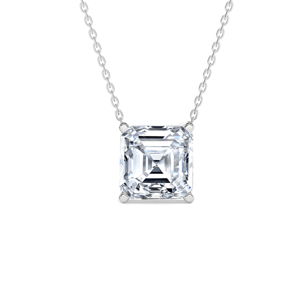 Silver Asscher Solitaire Pendant Chain 