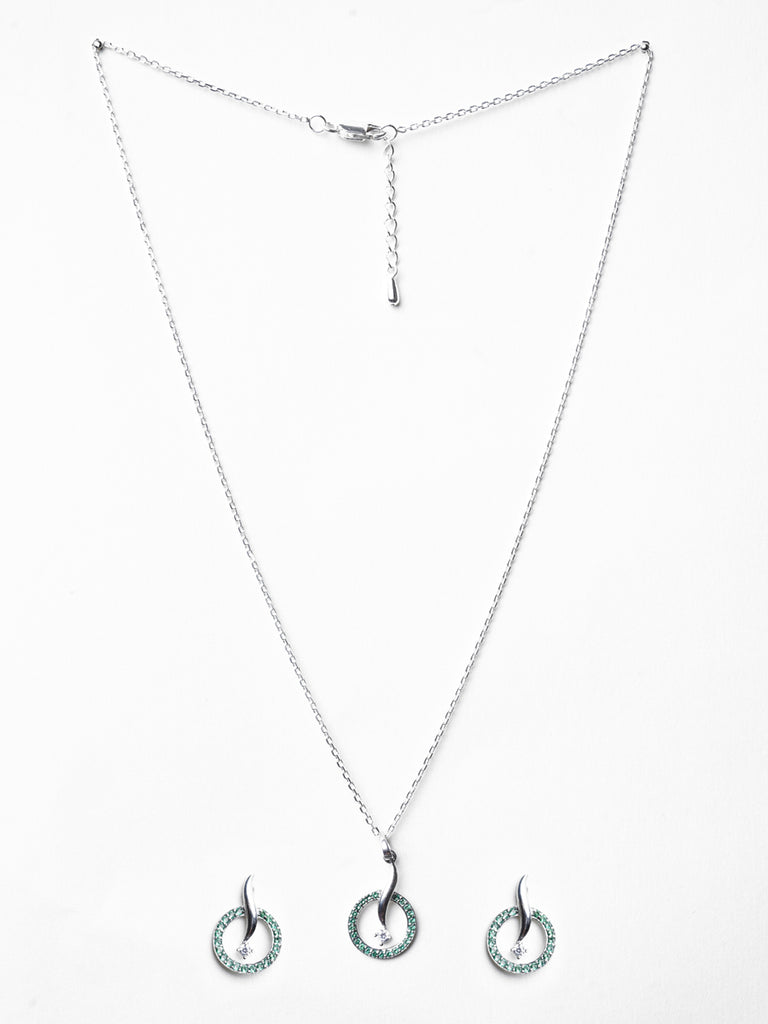 CLARA 925 Sterling Silver Verde Pendant Earring Chain Jewellery Set 