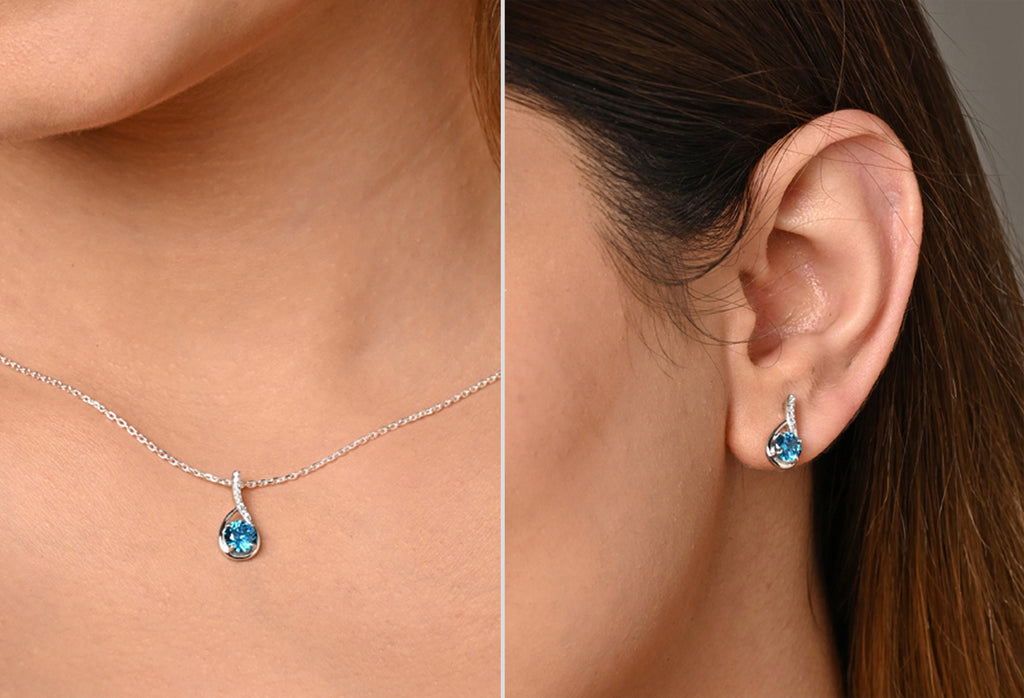CLARA 925 Sterling Silver Isla Pendant Earring Chain Jewellery Set 