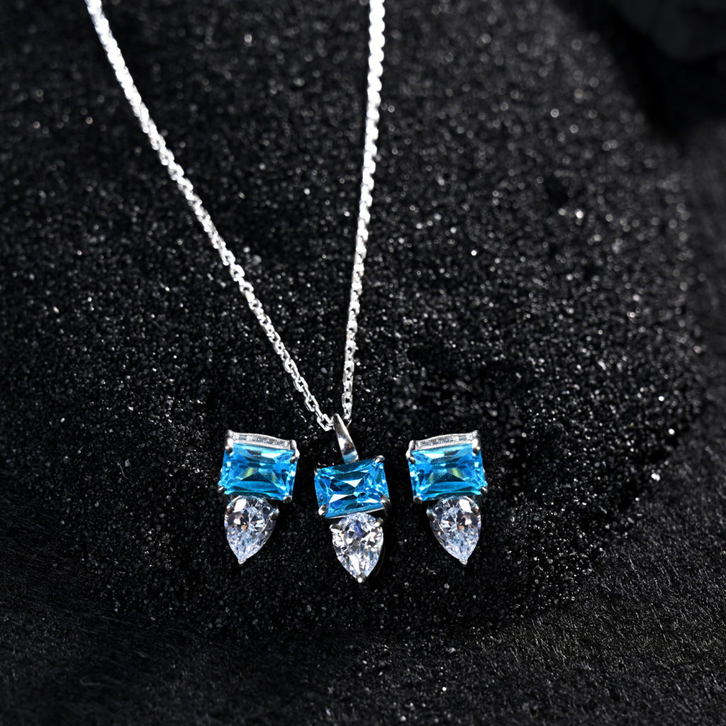 CLARA 925 Sterling Silver Vistosa Pendant Earring Chain Jewellery Set 