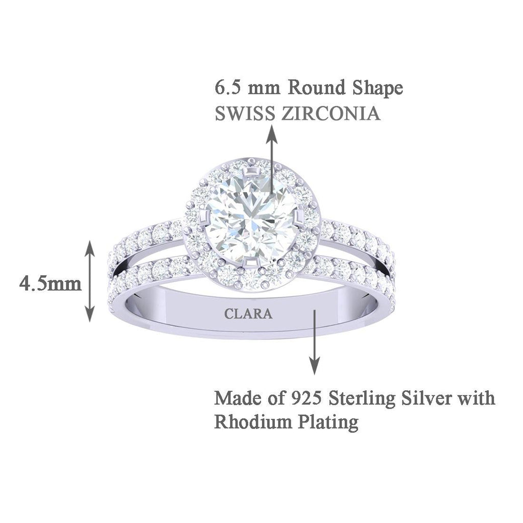 CLARA Made with Swiss Zirconia 925 Sterling Silver Round Solitaire Ring Gift for Women and Girls