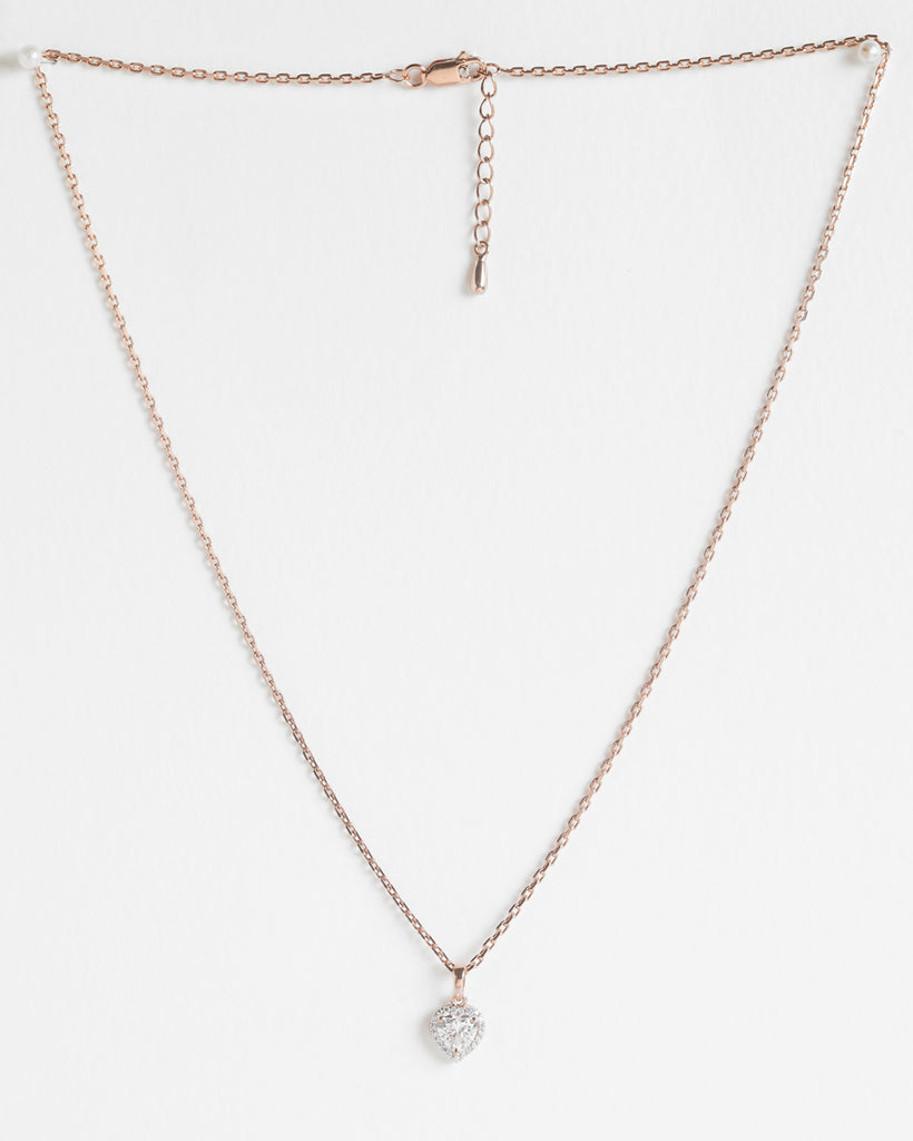 CLARA 925 Sterling Silver Heart Solitaire Pendant Chain Necklace 