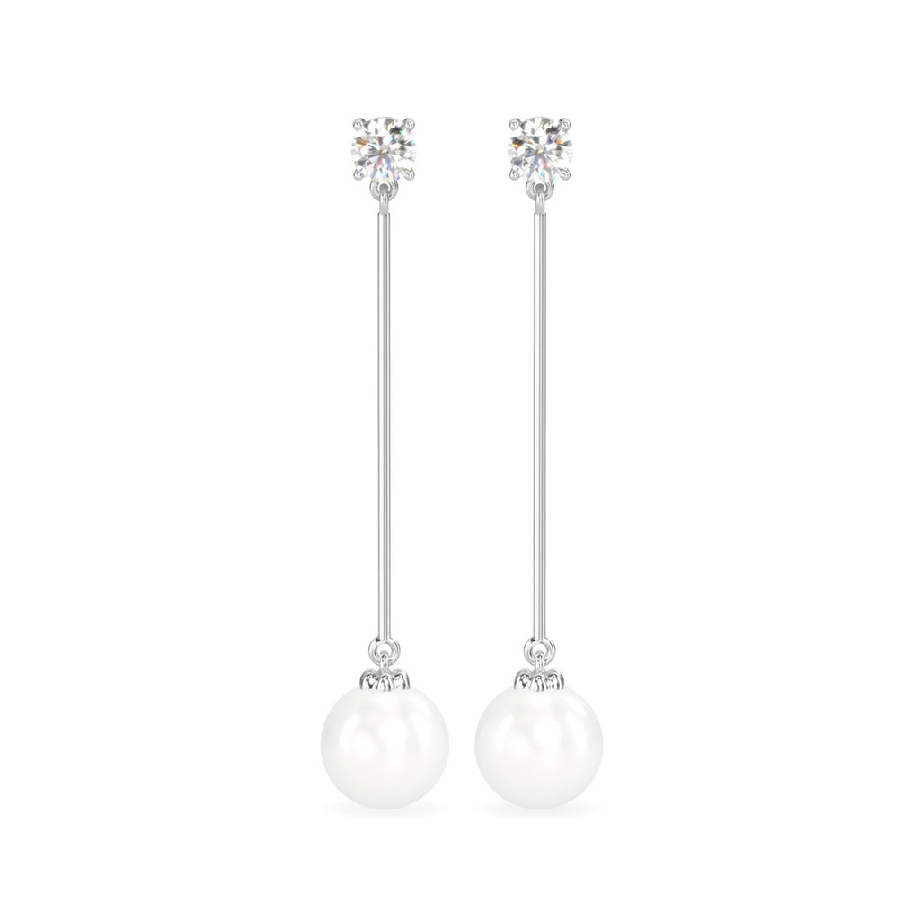 CLARA 925 Sterling Silver Pearl Yua Earrings | Rhodium Plated, Swiss Zirconia , Screw Back | Gift for Women & Girls
