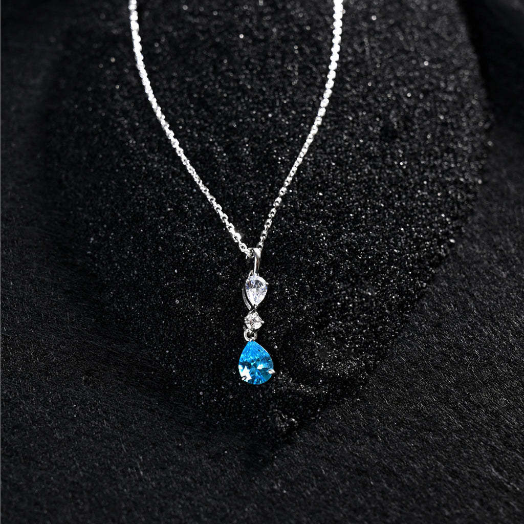 CLARA 925 Sterling Silver Pear Solitaire Pendant Chain Necklace 