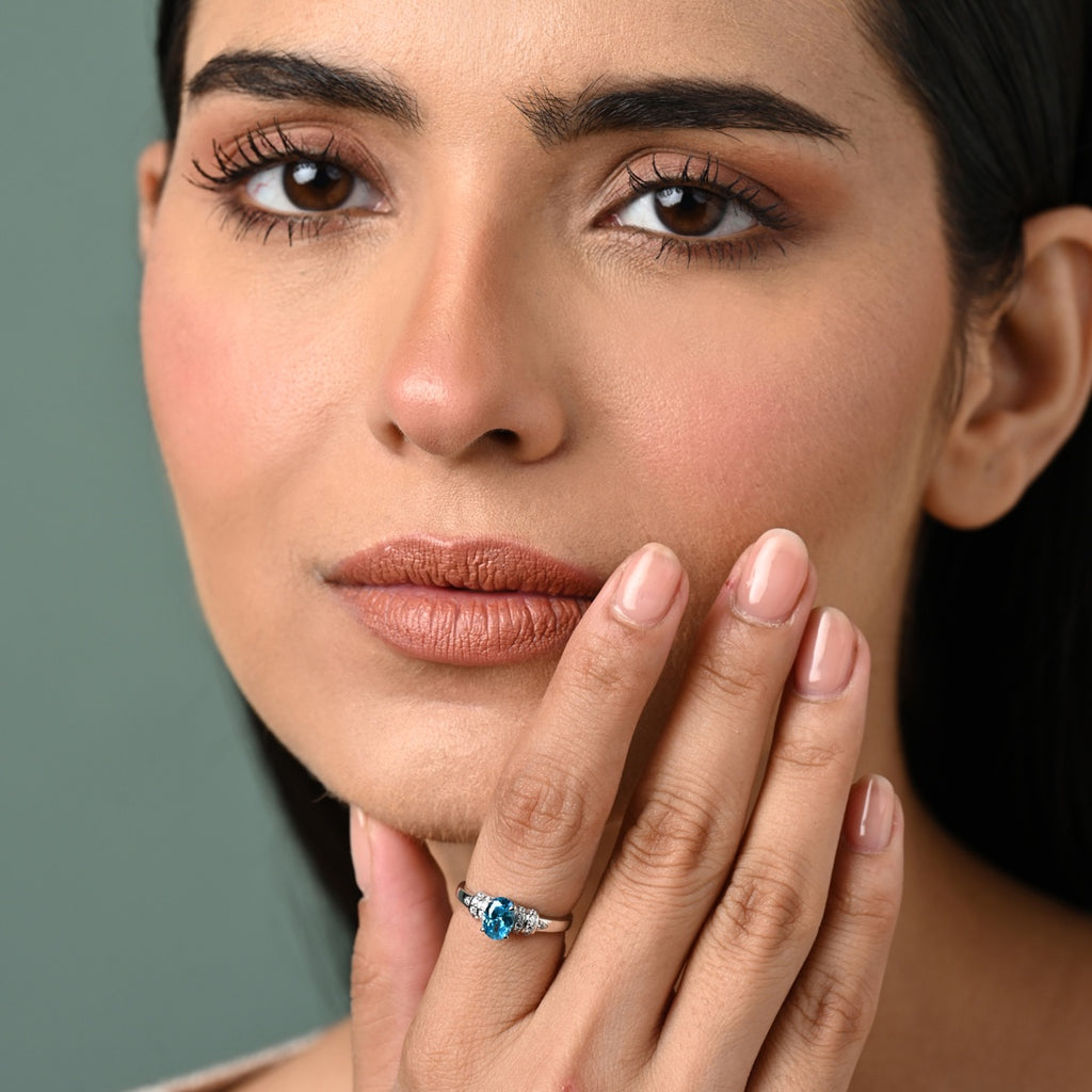 Silver Juni Blue Oval Solitaire Ring