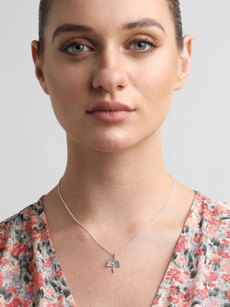 CLARA 925 Sterling Silver Isla Tree Pendant Chain Necklace 