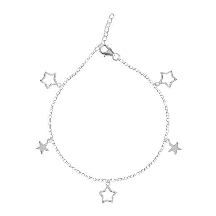 CLARA 925 Sterling Silver Bunch of Star Anklet Payal ( Single ) Adjustable Chain Gift for Women and Girls