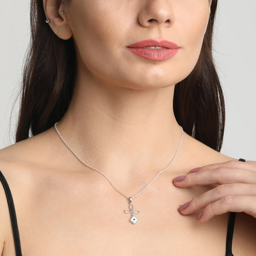 CLARA 925 Sterling Silver Evil Eye Flower Pendant Chain Necklace 