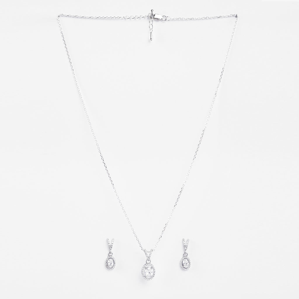 Silver Halo Oval Solitaire Jewellery Set