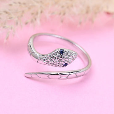 CLARA Pure 925 Sterling Silver Snake Finger Ring with Adjustable Band 