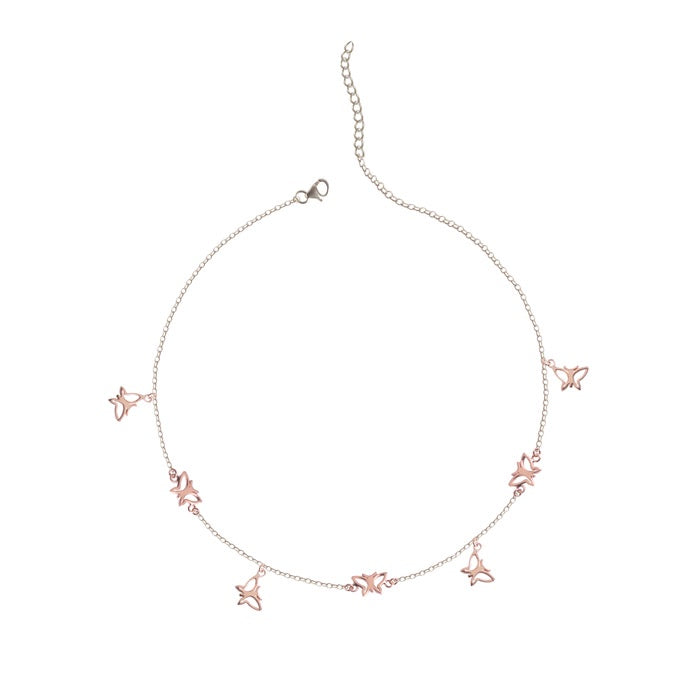 CLARA 925 Sterling Silver Butterfly Charm Necklace Chain 