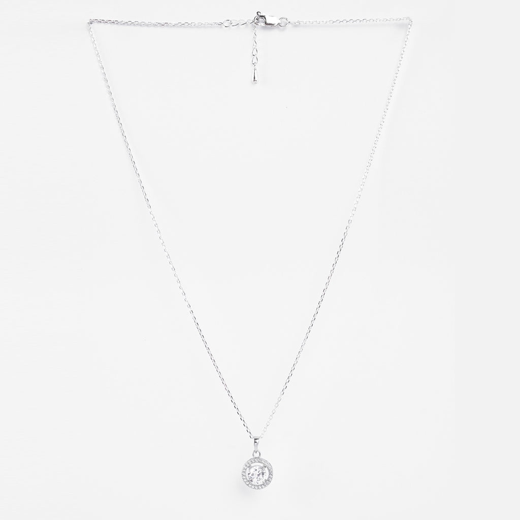 Silver Halo Round Solitaire Pendant Chain