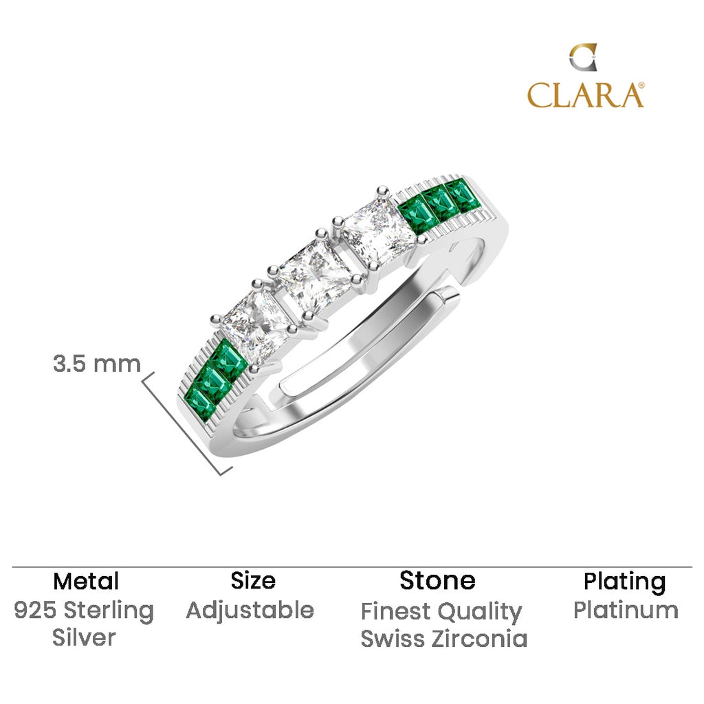 Silver Vera Minimal Green Ring