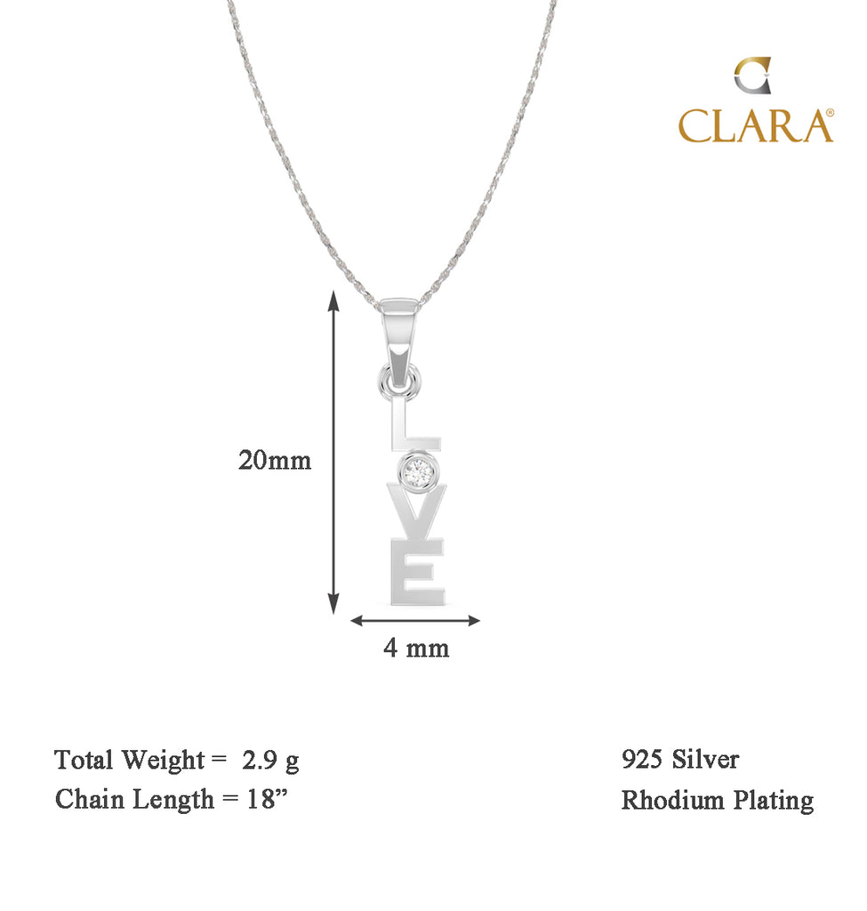 CLARA 925 Sterling Silver Love Pendant Chain Necklace 