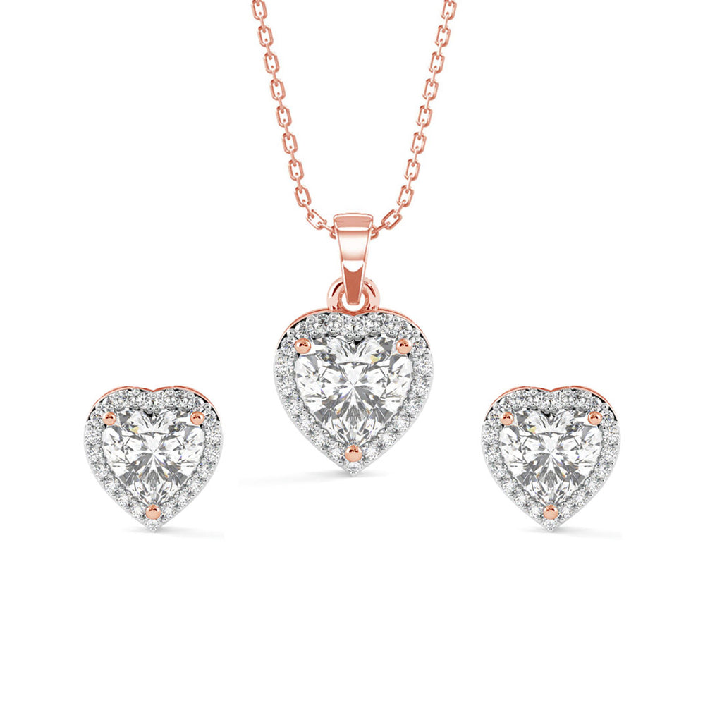 CLARA 925 Sterling Silver Heart Solitaire Pendant Earring Chain Jewellery Set 