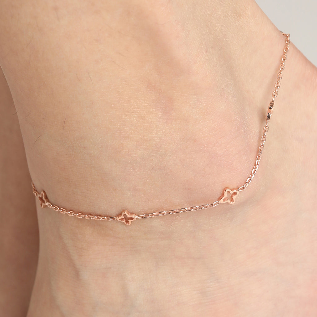 CLARA 925 Sterling Silver Flower Anklet Payal ( Single ) Adjustable Chain, Rose Gold Plated Gift for Women and Girls