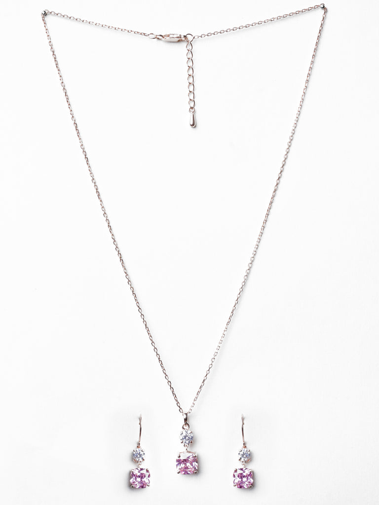 CLARA 925 Sterling Silver Rosa Pendant Earring Chain Jewellery Set 