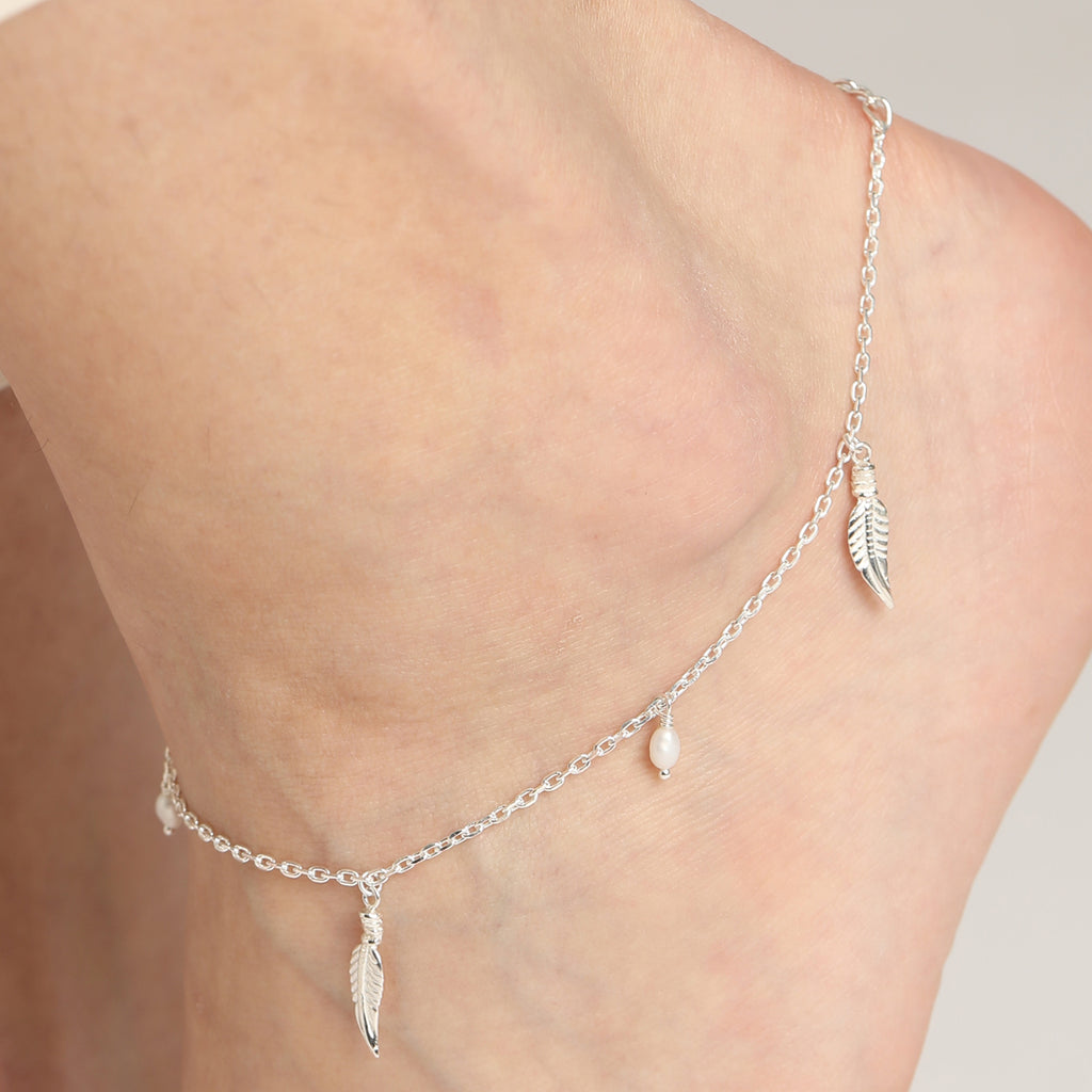 CLARA 925 Sterling Silver Leaf Anklet Payal ( Single ) Adjustable Chain Gift for Women and Girls