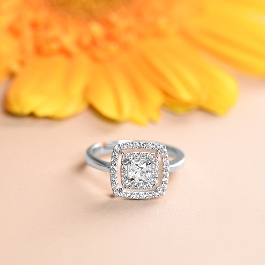 Silver Luna Cushion Cut Halo Ring