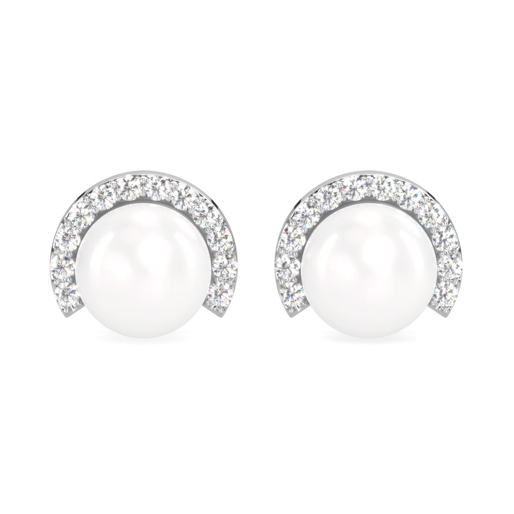 CLARA 925 Sterling Silver Real Pearl Stud Riko Earrings | Rhodium Plated, Swiss Zirconia , Screw Back | Gift for Women & Girls