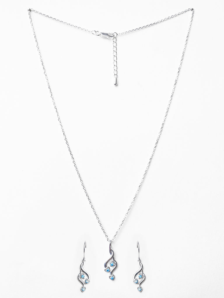 CLARA 925 Sterling Silver Valentina Pendant Earring Chain Jewellery Set 