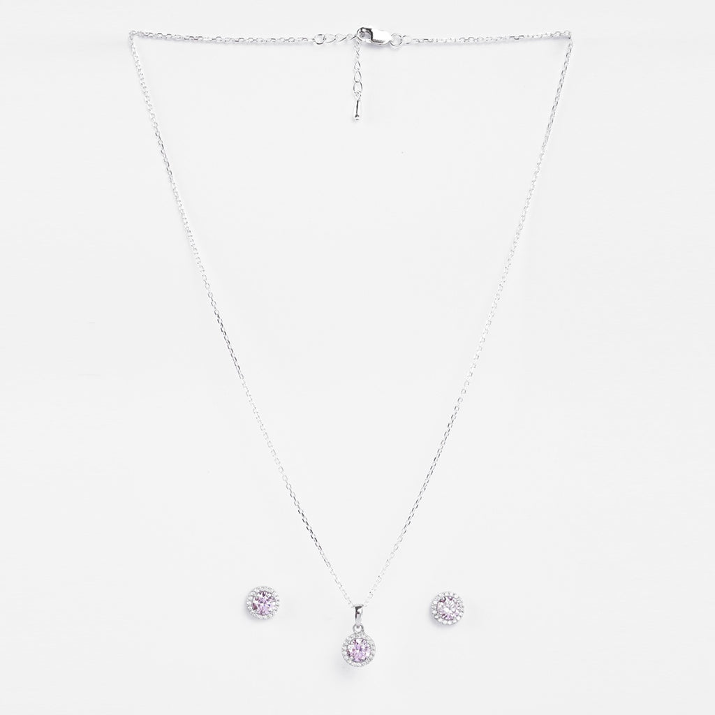 Silver Tove Pink Solitaire Jewellery Set