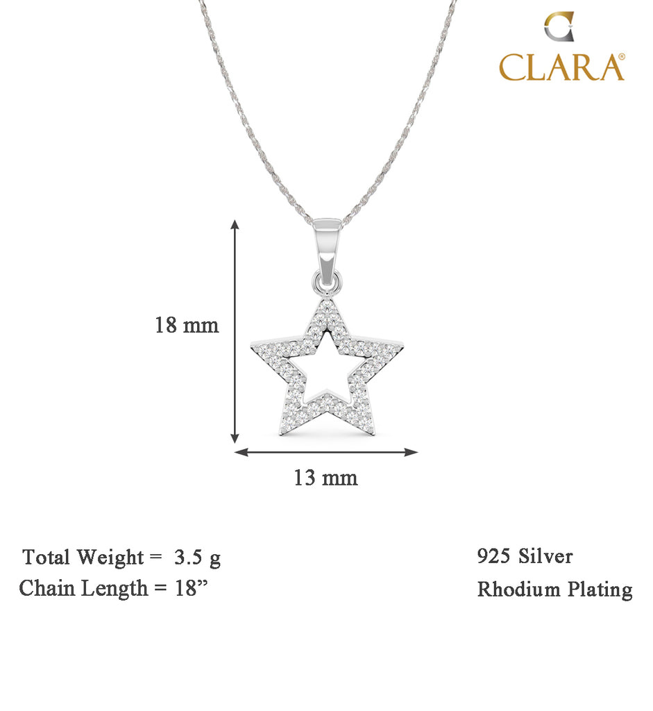 CLARA 925 Sterling Silver Star Pendant Chain Necklace 