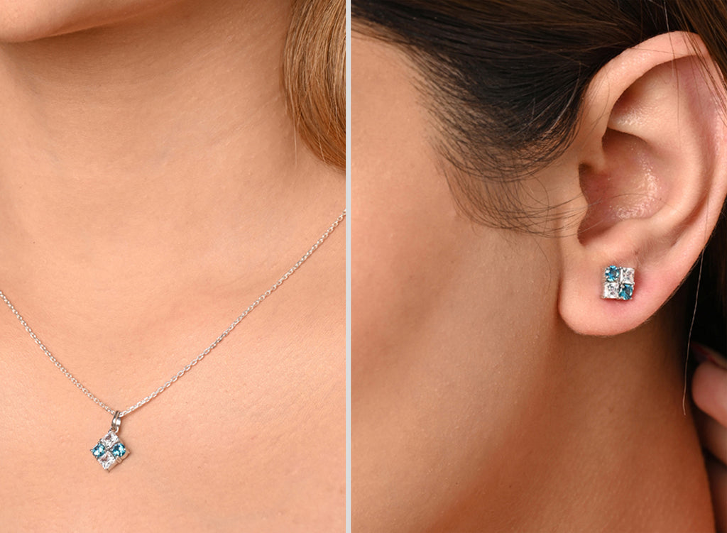CLARA 925 Sterling Silver Belen Pendant Earring Chain Jewellery Set 