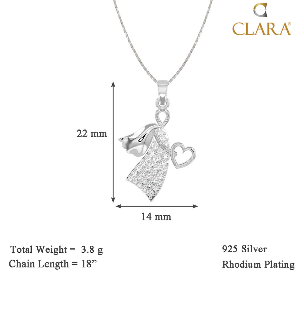 CLARA 925 Sterling Silver Angel Heart Pendant Chain Necklace 