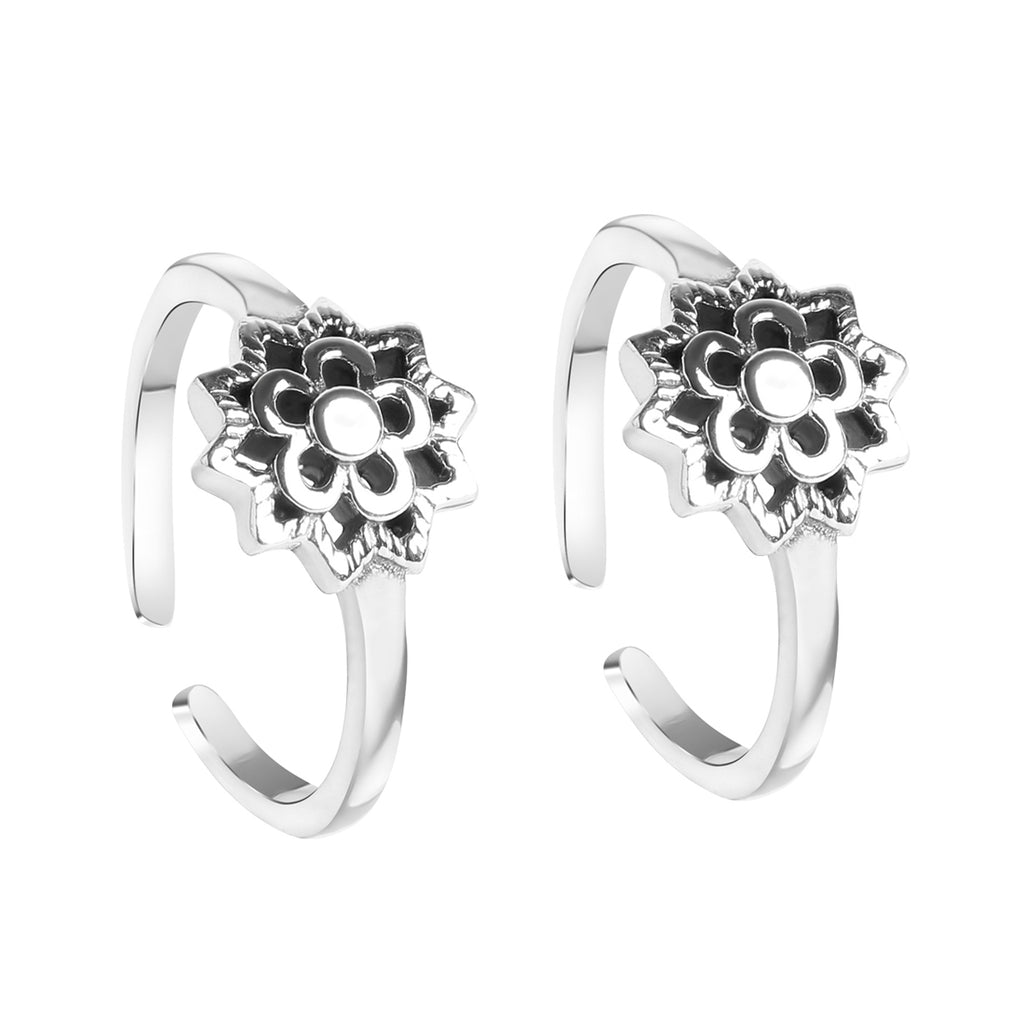 CLARA 925 Sterling Silver Flower Toe Rings Pair 