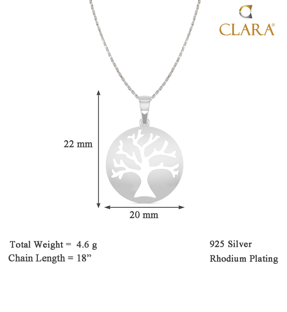 CLARA 925 Sterling Silver Tree Pendant Chain Necklace 