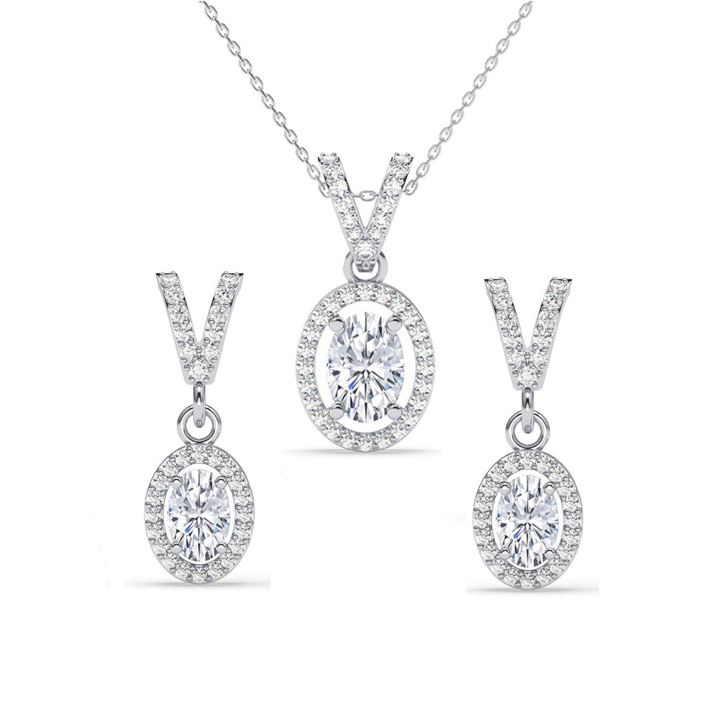 Silver Halo Oval Solitaire Jewellery Set