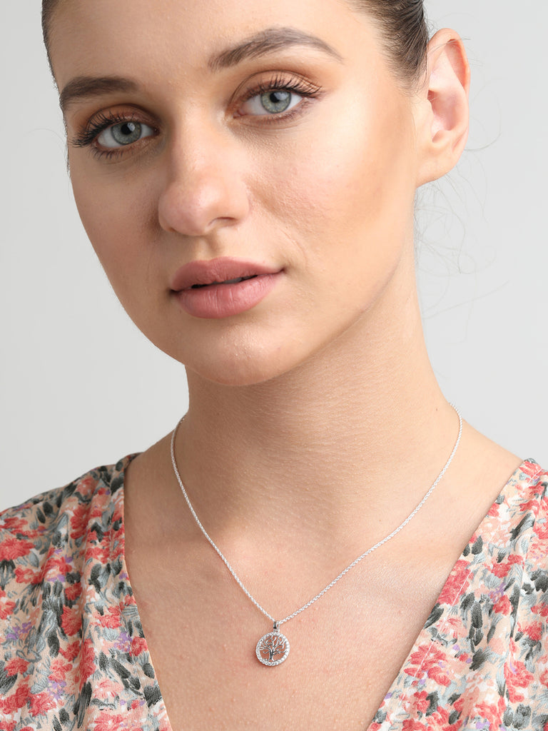 CLARA 925 Sterling Silver Tree of Life Pendant Chain Necklace 