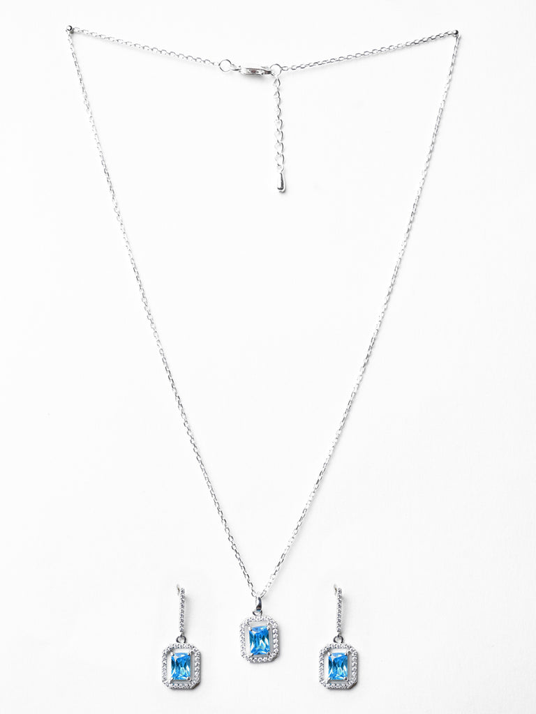 CLARA 925 Sterling Silver Azul Pendant Earring Chain Jewellery Set 