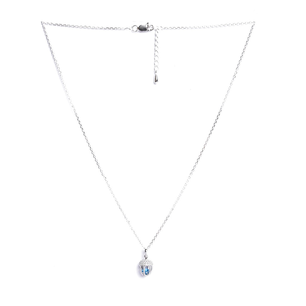 Silver Acorn Blue Solitaire Pendant Chain